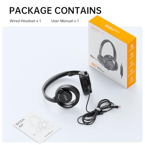 EKSA H27 USB Computer Headset with Microphone for Work, PC Headset with Noise Cancelling Mic, Wired Over-Ear Headphones with in-Line Controls, USB Headset for PC/Computer/Laptop/Call Center/Office - style: Wired Headset