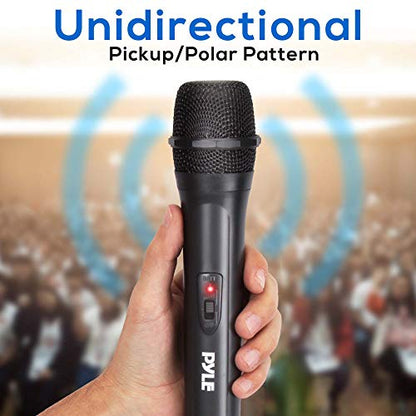 Portable VHF Wireless Microphone System - Professional Battery Operated Handheld Dynamic Unidirectional Cordless Microphone Transmitter Set w/Adapter Receiver, for PA Karaoke DJ Party - Pyle PDWM91.5