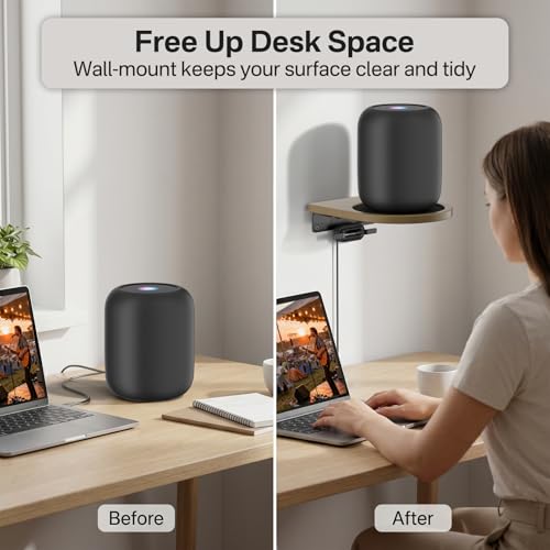 Wooden Wall Mount for HomePod 1st & 2nd Gen, Speaker Wall Bracket for Homepod Wall Mount with Hidden Cable Management, Reinforced Metal Bracket, Space-Saving Design with Enlarged Platform, 1 Pack