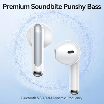 Wireless Earbuds, Bluetooth 5.4 Headphones HiFi Stereo with 4 HD Mic, 50H Playtime Bluetooth Earbuds with Dual LED Display, IPX7 Waterproof Wireless Earphones, Touch Control Ear Buds,USB-C,White - color: White