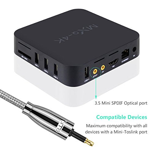 EMK Optical Audio Cable, Toslink Optical to Mini Toslink Optical Cable with Braided Jacket for Home Theater, Sound Bar, TV, PS4, Xbox, PlayStation(9.8ft/3m) - size: 9.8ft/3m