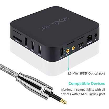 EMK Optical Audio Cable, Toslink Optical to Mini Toslink Optical Cable with Braided Jacket for Home Theater, Sound Bar, TV, PS4, Xbox, PlayStation(9.8ft/3m) - size: 9.8ft/3m