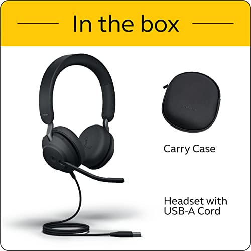 Jabra Evolve2 40 MS Wired Headphones, USB-A, Stereo, Black – Telework Headset for Calls and Music, Enhanced All-Day Comfort, Passive Noise Cancelling Headphones, MS-Optimized with USB-A Connection - size: Microsoft Teams, style: Stereo (USB-A)