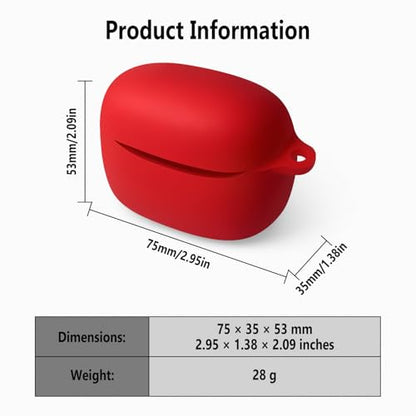 Geiomoo Silicone Case for JBL Tune Buds 2, Soft Flexible Scratch Resistant Protective Cover with Carabiner (Red) - color: Red
