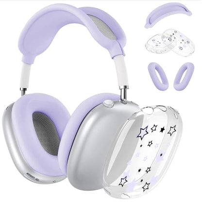 Silicone Case for AirPods Max Headphones, Clear Star Soft TPU Ear Cups Cover/Ear Pad Cover/Headband Protection for Apple AirPods Max USB-C/Lightning (2024/2020) (Purple) - color: Purple