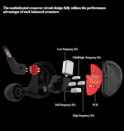 KZ AS10 Five-Driver Universal-Fit in-Ear Musicians’ Monitors Stereo High Fidelity in-Ear Musicians Monitors with Removable Braided Audio Cable (Black with Mic) - size: Black with Mic