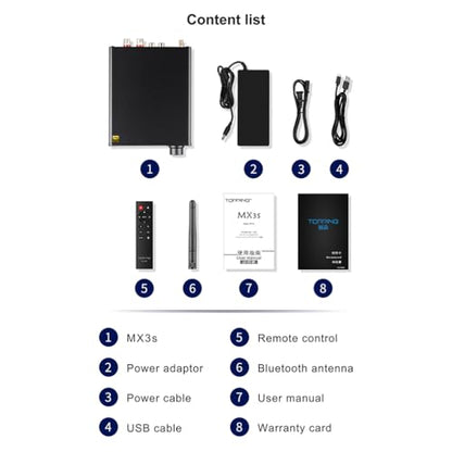 Topping MX3s Headphone Amplifier HiFi DAC Amp AK4377 Chip USB/Bluetooth/Opt/Coax/AUX Input Desktop Home Audio Headphone Amps for Subwoofer/Passive Speaker