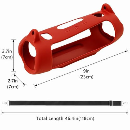 Geekria Silicone Case Compatible with JBL Charge 6, Lightweight Shockproof Speaker Cover with Shoulder Strap, Anti-Slip Protective Sleeve for Travel, Beach, Camping & Everyday Use (Red) - color: Red