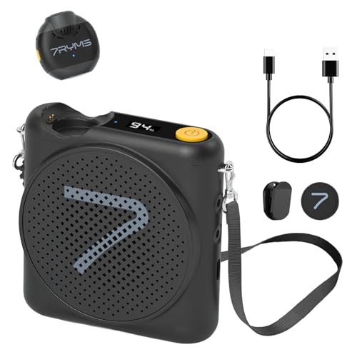 7RYMS WA2 Wireless Voice Amplifier for Teachers with Magnetic Lavalier Mic, Wireless Portable Amplifier with Noise Canceling, Mini Voice Amplifier for Classroom, Meeting, Training, Speech (Black) - color: Black