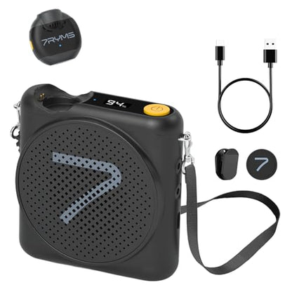 7RYMS WA2 Wireless Voice Amplifier for Teachers with Magnetic Lavalier Mic, Wireless Portable Amplifier with Noise Canceling, Mini Voice Amplifier for Classroom, Meeting, Training, Speech (Black) - color: Black
