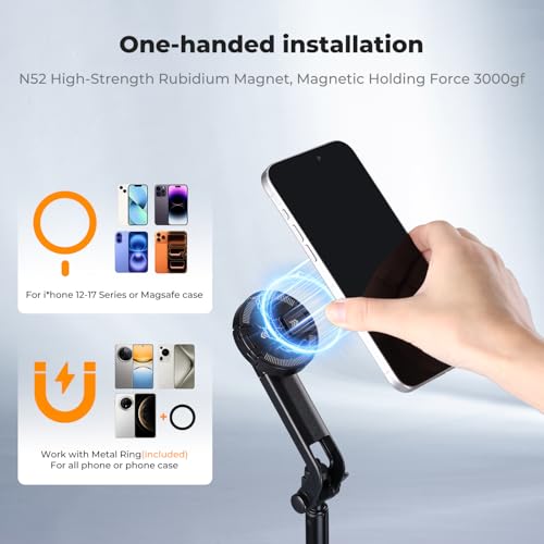 K&F CONCEPT 72" Selfie Stick for iPhone, Phone Tripod | Clip & Magnetic, Remote, 1s Open & Close, Compatible with iPhone 17-12 Osmo Pocket 4/3 Luna Ultra, X97C6 - color: Black