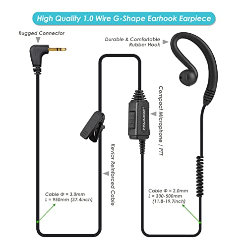 2-Pack Walkie Talkie Earpiece w/ Mic 1-Pin 2.5mm Compatible with Talkabout | Two Way Radio Headset with PTT for Motorola