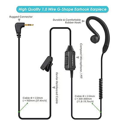 2-Pack Walkie Talkie Earpiece w/ Mic 1-Pin 2.5mm Compatible with Talkabout | Two Way Radio Headset with PTT for Motorola