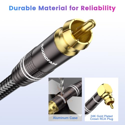 90° Right Angle Subwoofer Cable 6FT – RCA to RCA, 75Ω OFC Coaxial, Dual Shielded for Home Theater, Hi-Fi Audio Systems – Gold Plated - size: 6FT