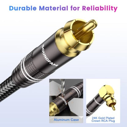 90° Right Angle Subwoofer Cable 10FT – RCA to RCA, 75Ω OFC Coaxial, Dual Shielded for Home Theater, Hi-Fi Audio Systems – Gold Plated - size: 10FT
