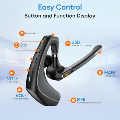 Herloreen Wireless Bluetooth Headset with Built-in Microphone Charging Case | Noise Canceling Mic for PC Computer, Laptop, Cell Phones, Remote Work, Call Center, Trucker Work, Business - style: Headset + Charge Case-A6
