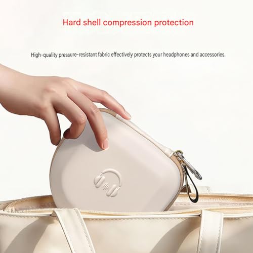 Hard Shell Travel Case for 3/4 / 5 Over Ear Headphones Soft Lining Storage - color: Beige