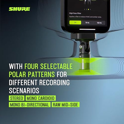 Shure MV88 USB-C Microphone for Mobile Recording - Black | Portable USB-C mic for vlogging with auto level mode, real-time denoiser and four selectable polar patterns