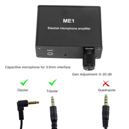 Microphone Preamp, Electret Microphone Amp, Adjustable Gain 0-20db Sound Amplifier, Audio, Microphone Preamplifier for Podcast, Livestream, Broadcasting