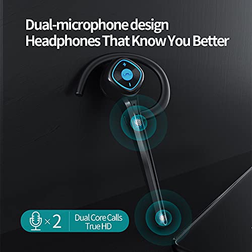 AYI Wireless Bluetooth Earpiece Headphone Dual Noise Cancelling Mic Painless Open-Ear Handsfree Headset Stereo Sound Left/Right Changeable Earhook Earphones for Driving/Business/Gym - color: SM908 SINGLE EAR Black