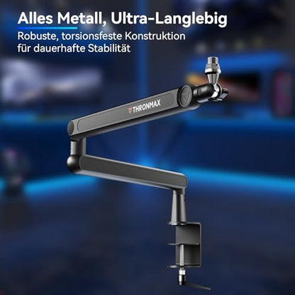 THRONMAX S7 TUNE Low Profile Mic Arm, 360° Rotatable Microphone Boom Arm Mic Stand, Cable Management, Easy Clamp for Streaming, Podcasting, Gaming,Universal fit for Blue Yeti HyperX QuadCast Finfine