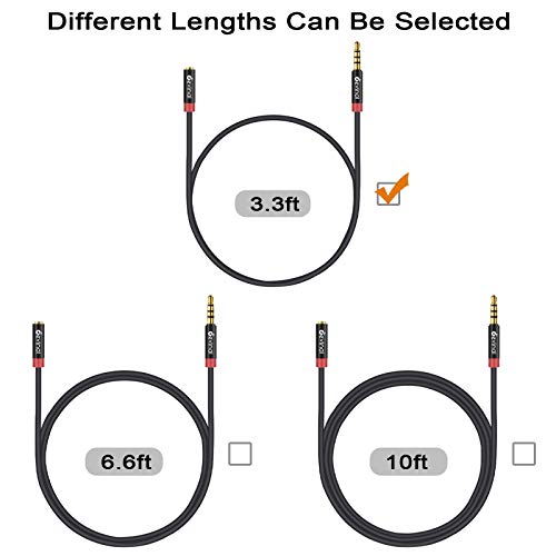 3.5mm TRRS Headphone Extension Cable, 1/8" inch Female 4-Pole to Male Extension Cord, Mini-Jack Aux Stereo Audio Connector 3.3Ft/1M (2 Pack) - size: 3 Ft