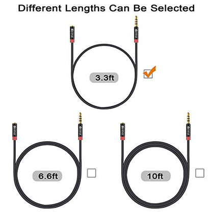 3.5mm TRRS Headphone Extension Cable, 1/8" inch Female 4-Pole to Male Extension Cord, Mini-Jack Aux Stereo Audio Connector 3.3Ft/1M (2 Pack) - size: 3 Ft