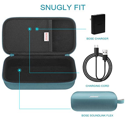 BOVKE Hard Travel Speaker Case for Bose New SoundLink Flex Speaker (2nd Gen) / Bose SoundLink Flex Bluetooth Portable Speaker, Extra Mesh Pocket for Bose Speaker Charger, Charging Cables, Stone Blue - color: Stone Blue