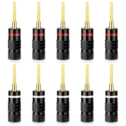 HiFi Flex Pin Banana Plugs, 2mm pin Banana connectors/Plugs, for Spring-Loaded Inputs/Speaker Terminals, (5 Pairs/10 Pcs) - size: 5 Pairs