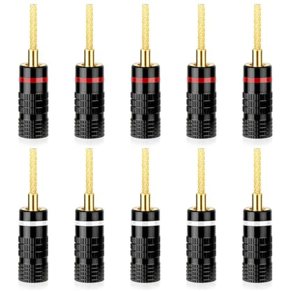 HiFi Flex Pin Banana Plugs, 2mm pin Banana connectors/Plugs, for Spring-Loaded Inputs/Speaker Terminals, (5 Pairs/10 Pcs) - size: 5 Pairs