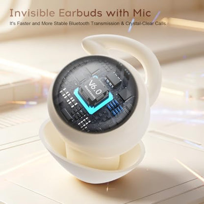 Sleep Earbuds Bluetooth with Noise Blocking for Side Sleepers | Wireless Sleeping Headphones,with LED Display,Invisible Sleep Earbuds,Beige - color: Beige