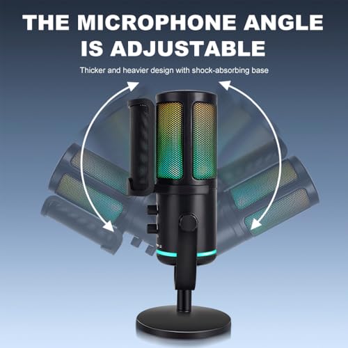 UP-S Condenser Microphone for Gaming PC/PS5 - RGB USB with Noise Cancellation & Tap-to-Mute - Triple-Knob Control Desktop Stand Mic for Streaming, Podcasting YouTube Black - color: UP-S desktop