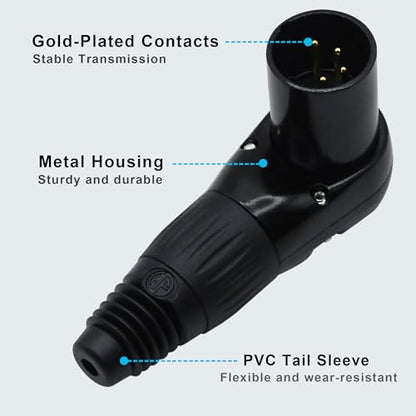 Adjustable Angle 4-Pin XLR Cable Connector 90 Degree Right Angle XLR 4 Pin Male Plug Connectors Mic Cable Plug Audio Adapter for Microphone,Mixers,Black