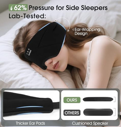 Sleep Mask with Headphones Bluetooth 5.4, TOPOINT Blackout Eye Mask for Sleeping Headphones Earphones with Soft Bamboo Cotton Cooling Breathable, Speaker for Side Sleepers Women Men Travel, Black - color: Black