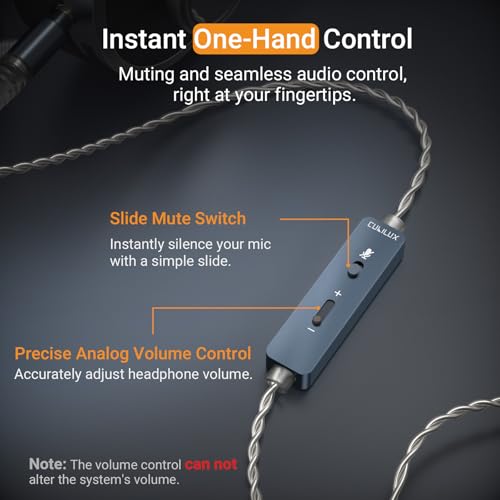 3.5mm Headphone Cable with Boom Mic, Mute Switch, Volume Control, Silver-Plated AUX Replacement Cord for Voice Chat, Calls, Game Consoles, WH1000-XM6/5/4, Studio Pro, Solo, More, 4 FT
