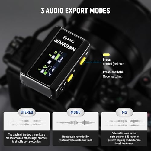 NEEWER CM28 Wireless Lavalier Microphone System, 1 Click Noise Canceling, 4GB Storage for 9Hrs of 48KHz 16 Bit Uncompressed Audio, Lapel Mic Compatible with iPhone/Android/PC/Camera/iPad - style: CM28
