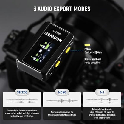 NEEWER CM28 Wireless Lavalier Microphone System, 1 Click Noise Canceling, 4GB Storage for 9Hrs of 48KHz 16 Bit Uncompressed Audio, Lapel Mic Compatible with iPhone/Android/PC/Camera/iPad - style: CM28
