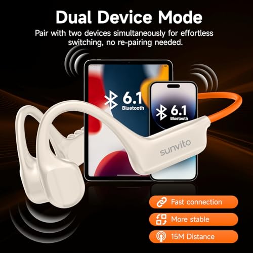 Bone Conduction Headphones Bluetooth 6.1 Open Ear IPX7 Waterproof - color: Orange