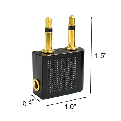 BlingKingdom 3 PCS Airplane Flight Headphone Adapter, Dual 3.5mm Male to 3.5mm Female Airplane Headphones Jack Adapter Plug Gold Plated Airplane Audio Adapter