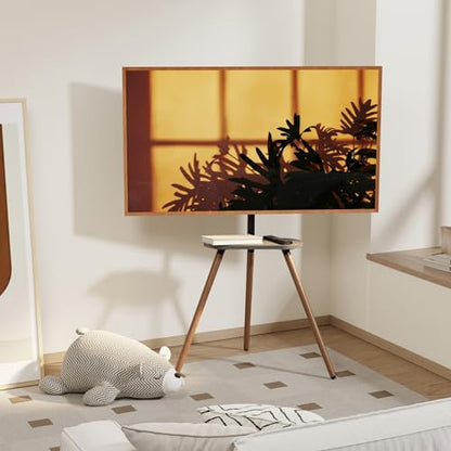 Tripod TV Stand for 43-65" TVs, Swivel, Black Walnut | Height-adjustable easel TV stand, wood media shelf, cable management and VESA up to 400x400 - color: Black, size: 43–65 Inch TVs