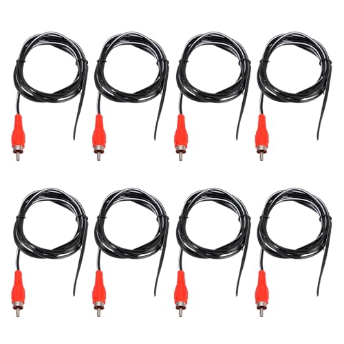 MECCANIXITY 8pcs 5ft RCA Audio Subwoofer Cable, 1 RCA Male Plug to Bare Wire Open End Audio Video Speaker Cable for Amplifier Home Theater, Red