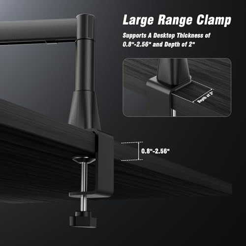 BASN Low Profile Microphone Boom Arm Stand with Desk Clamp - Rotatable & Storable Design, Cable Management Channel, 3/8" to 5/8" Thread Adapter for Podcast, Gaming, Streaming, Vocal Recording