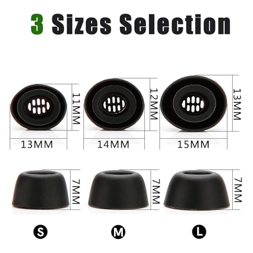 Silicone Ear Tips for Google Pixel Buds Pro2, L/M/S Replacement Earbud Tips | Noise Isolating, Secure Fit, 3 Pairs, Fits Charging Case - color: Black-Silicone