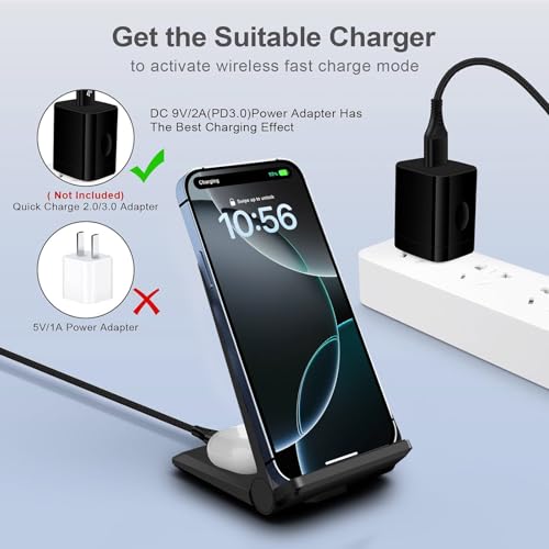 Wireless Charger 2 in 1, 20W Fast Wireless Charging Stand Station Foldable for iPhone 17 16 15 14 13 12 Pro Max/XS,Air Pods, for Samsung Galaxy S25/S24/S23/S22/S21/S20,Note20/10,Galaxy Buds