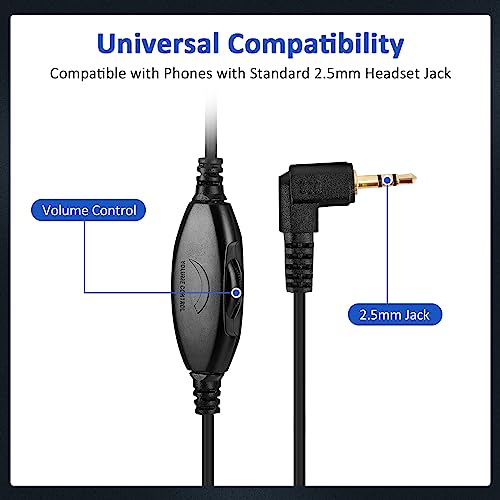 AGPTEK® Telephone Headset 2.5MM Jack with Microphone Noise Canceling | Wired 6FT, for Call Center, Binaural Headset, with Boom-Style Mic for Most Cordless Phones