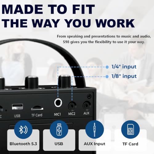 Voice Amplifier, 50W Bluetooth PA Speaker S98 with Wireless Headset Mic