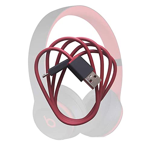 Original Replacement AUX Audio Cable Cord for Beats by Dre Headphones Solo/Studio/Pro/Detox/Wireless with MIC Red+Replacement Charger Cable for Beats by Dr Dre and Pill