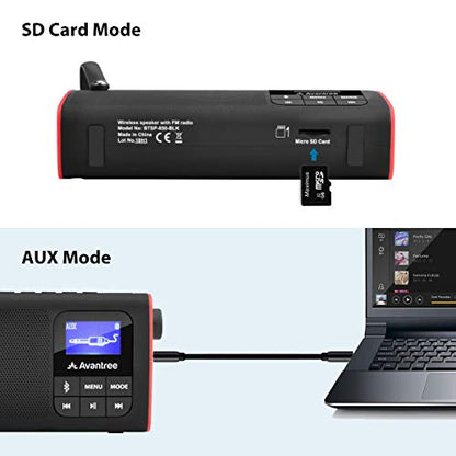 Avantree SP850 – Portable 3-in-1 FM Radio with Bluetooth Speaker | Compact Radio with SD Card MP3 Player, Rechargeable, LED Display & Headphone Jack, Pocket Size with Handheld