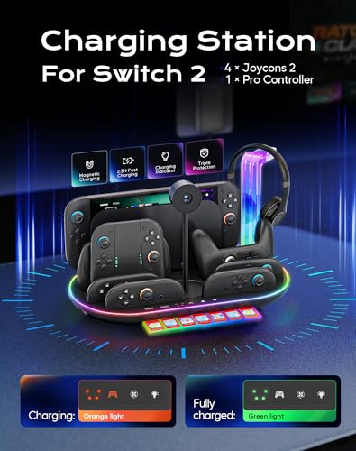 Switch 2 Charging Dock Multifunctional Organizer Station | Switch 2 Joycon Charging Dock,with Console Cooling Fan,Switch 2 Camera & Headset Holder,RGB Lighting