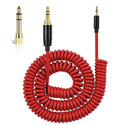 Saipomor NC700 AUX Cord 2.5mm to 3.5mm&6.35mm Coiled Audio Cable Compatible with Bose QuietComfort 25 QC35 QC35II QC45 On-Ear2 OE2 OE2i Soundlink SoundlinkII SoundTrue Headphones(6~16ft/Red)